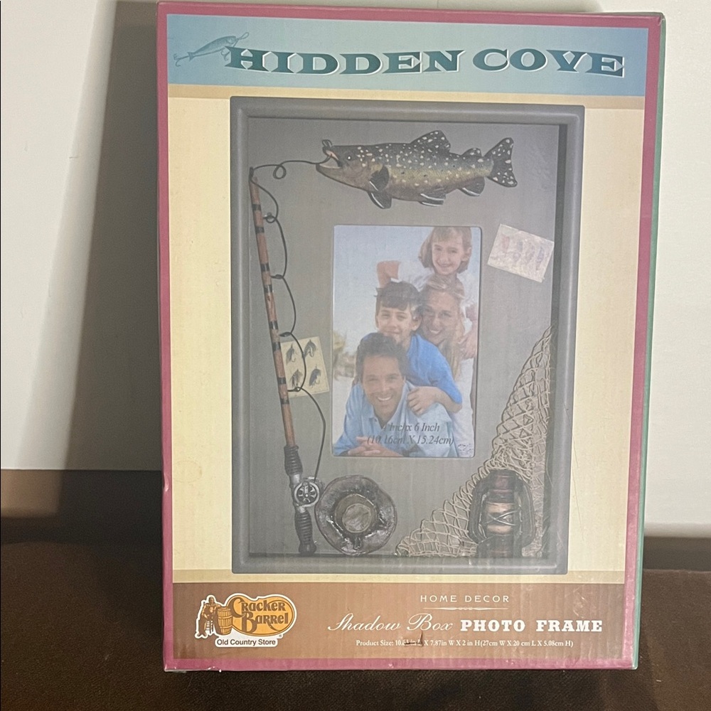 😄NIB fishing wooden frame shadow box fish tackle
